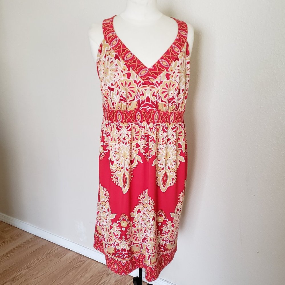 INC Women's Red and Gold Embellished Summer Midi Dress Size 1X